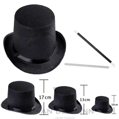 Black Top Hat 3 Sizes Kid Adult Fancy Dress Magician Mad Hatter Victorian Lot • £3.88