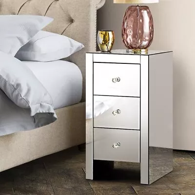 Mirrored Bedroom Night Stand Dresser Cabinet Sofa Side End Table With 3 Drawers • $90.89