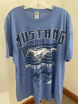 Mens XXL Mustang  Feel The Power American Machine Baby Blue T Shirt 2Xl • $6.95