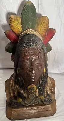 22” Cigar Store Native American Indian Chief Life Size Head Bust Beautiful! • $399