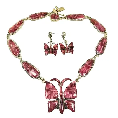 NATIVE AMERICAN Sterling Silver & Purple Spiny Oyster Inlay Necklace & Earrings • $940.32