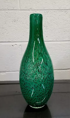 Mid Century Modern Vintage Hand Blown Studio Art Glass Vase Vessel Green 1960s • $70