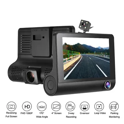 $29.08 • Buy 4  3 Lens Car DVR Dash Cam 1080P Front And Rear Video Recorder Camera G-sensor