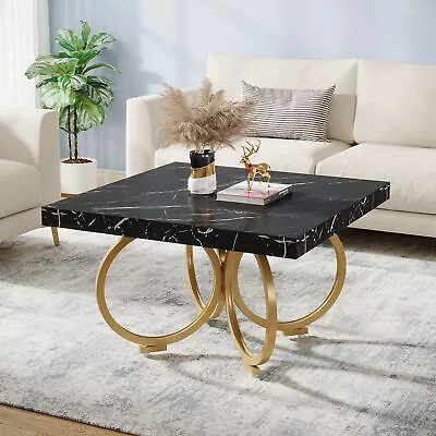 31.5  Black Faux Marble Wood Coffee Table With Metal Base Square Cocktail Table • $119.58