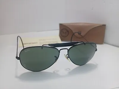 Vtg Ray Ban B&L Outdoorsman Aviator Sunglasses Black 62□14 And Case + Paper • $99.99