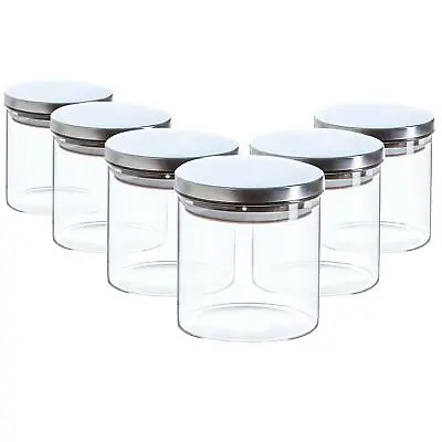 £15.98 • Buy 6x Glass Storage Jar With Metal Lids Modern Kitchen Food Storage 550ml Silver