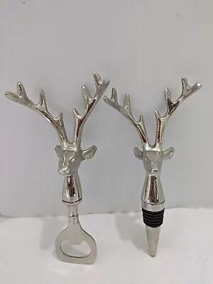 Bottle Opener & Bottle Stopper Set Reindeer / Elk  Head Antlers • $12.50