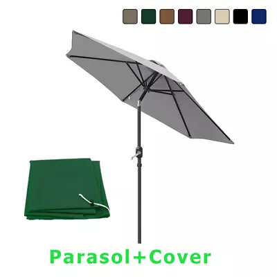 2.5M Round Garden Parasol Patio Sun Shade Aluminium Crank Tilt Umbrella Cover • £49.95