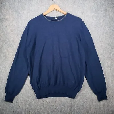Fay Jumper Mens Large Blue Navy Virgin Wool Sweatshirt Elbow Patch Made In Italy • £10.16