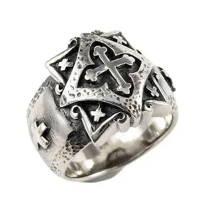 925 Sterling Silver Celtic Cross Ring Men's Biker • $56.35