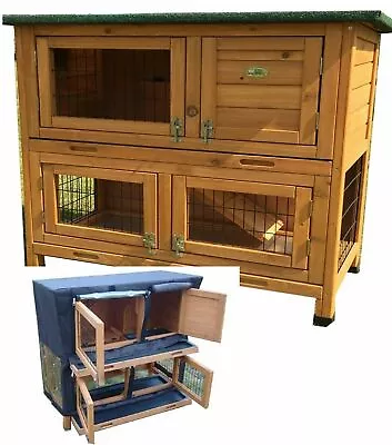 Rabbit Hutch Guinea Pig Hutches Run 2 Tier Double Decker Cage Cover Incl  • £149.99