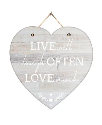 Stylish  Live Well Laugh Often Love Much  Heart Shape Wall Plaque Gift For Home • £3.49