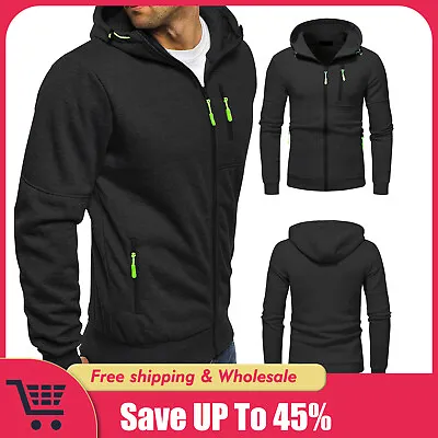 Men's Zip Up Hoodie Jacket Plain Full Zipper Hooded Fleece Sweatshirt Athletic • $23.98