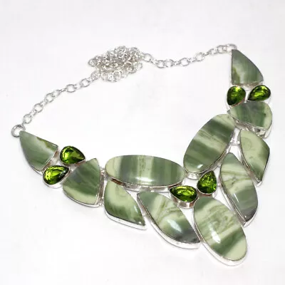Larsonite Peridot 925 Silver Plated Big Cluster Handmade Necklace 16  Gifts J384 • $28.49