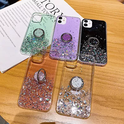 For IPhone 15 14 13 12 11 X Ring Holder Hot Glitter Silver Foil Phone Case Cover • £4.79