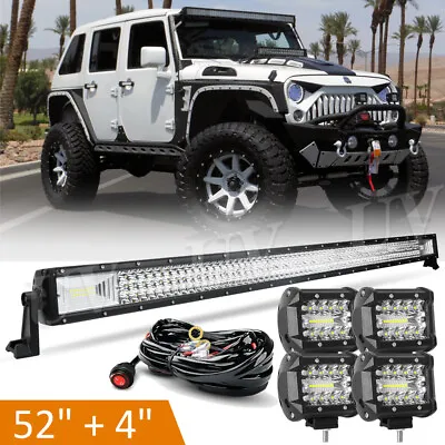 For JEEP Wrangler JK 07-18 Front Upper Roof 52  LED Light Bar Combo+4  Pods Kit • $109.99