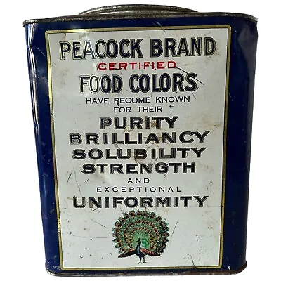 Vtg Peacock Brand Food Color Tin Can 5 Lb Wm J Stange Co Chicago IL Advertising • $20.69