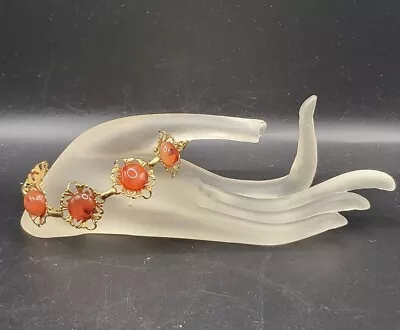 Vintage Gold Tone Flower Filigree Smooth Round Carnelian Stone Bracelet  • $10