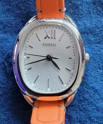 Fossil Watch ES3555 Quartz Roman Numeral White Dial Orange Leather Women Watch. • $28