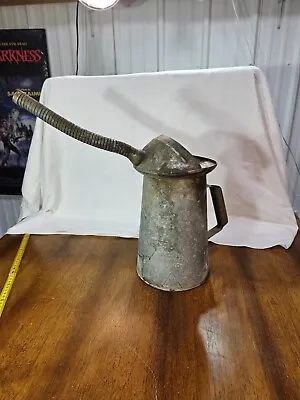 Vintage Galvanized Metal Oil Can Flexible Gooseneck Spout 4 Quarts Liquid NYC PA • $14