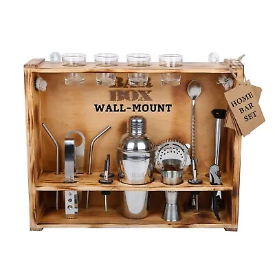 19 Piece Cocktail Shaker Set With Rustic Wood Stand - Bartender Kit & Mini Bar • $360