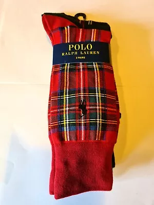 Ralph Lauren Men's Tartan Socks UK Size 7-11 X3 Pairs Black / Green / Red (NWT) • £20