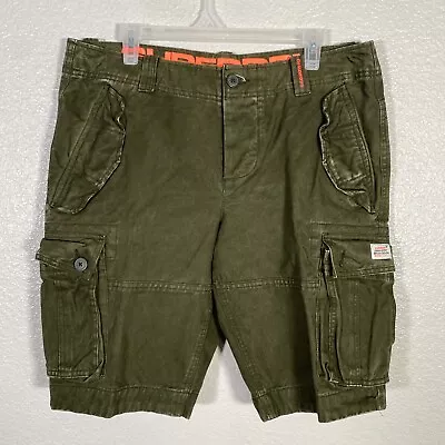 Superdry Shorts Mens XL Green Cargo Distressed Heavy Cotton Pockets Button Fly • $28.49