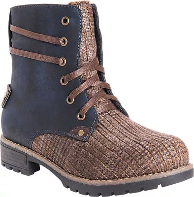 MUK LUKS WOMEN'S EVRILL COMBAT STYLE ANKLE FASHION BOOTS Sz 7 8 NAVY 16920-410 • $24.99