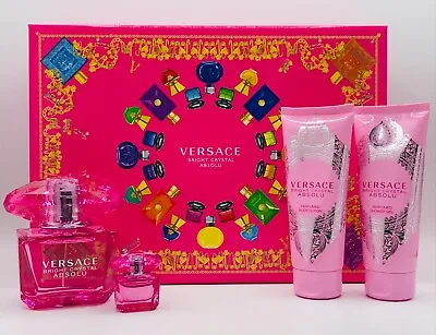Versace Bright Crystal Absolu 4pc Set Parfum Spray 3.0 Oz Lotion Shower Gel Mini • $104.95