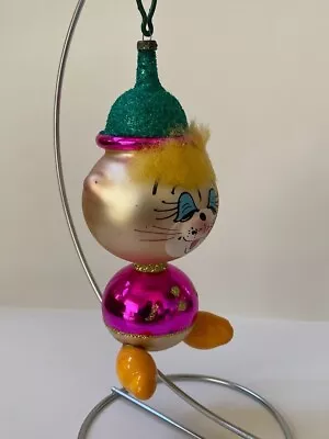 Vintage De Carlini Mouse Cat Blown Glass Ornament Italian Christmas 6” Tall • $59.50