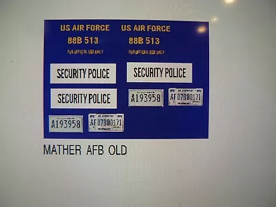 Mather AFB Security Police Vehicle Decals  Circa 1988  18 Scale  Custom • $14.39