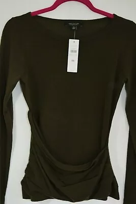 NEW Ann Taylor Brown 100%  Fine Merino Wool Tight Knit Sweater W/accent NWT XS • $36