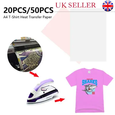 20/50PCS A4 Heat Press Transfer Paper T-Shirt Iron-on Fabric Thermal Printer Mug • £7.58