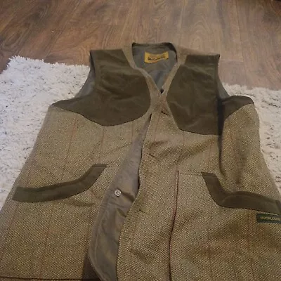 Hucklecote Men Green Tweed Wool Gilet Waistcoat Hunting Shooting Country Size 40 • £9.99