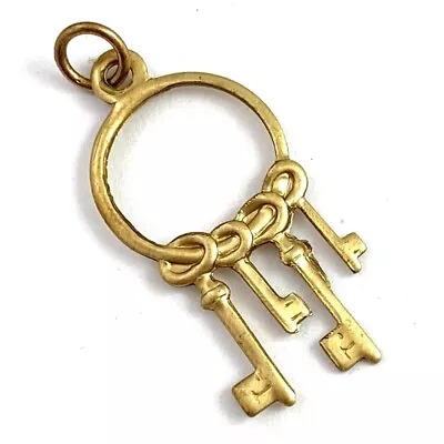 Vintage Charm Skeleton Key Ring Brass Metal Stamping Tiny Necklace Pendant • $11.99