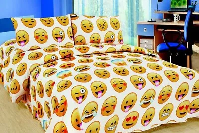 £13.95 • Buy Duvet Quilt Cover Emoji Icons White Funny Faces Emojis Kids Bedding Set Double