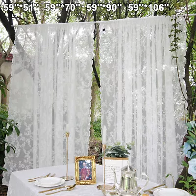 Lace Floral Sheer Curtains Garden Outdoor White Voile Net Slot Top Window Drapes • £9.71