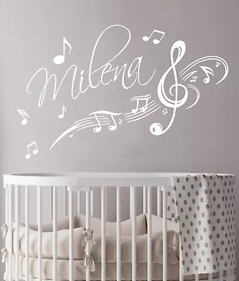 Music Notes Wall Decal Name Girl Boy Vinyl Stickers Kids Nursery Decor Art KI136 • $25.99