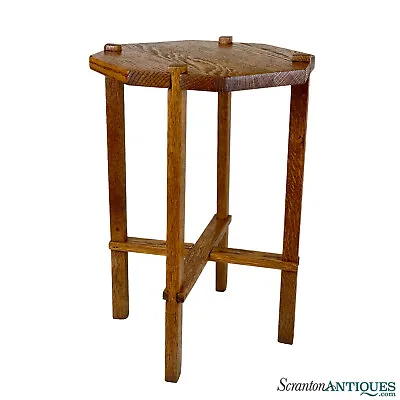 Antique Arts & Crafts Quartersawn Oak Octagon Plant Stand Table • $380