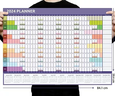 2024 A1 A2 A3 Full Year Wall Planner Calendar Home Office Work Colourful • £3.89