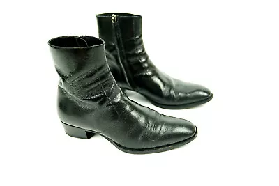 SAINT LAURENT PARIS Men’s WYATT 40 Zip Ankle Boots Metal Black Shinny 41 8 $1095 • $445