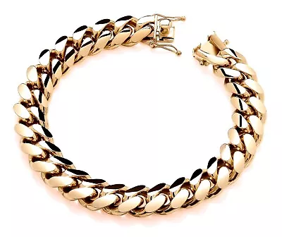 9ct Yellow Gold On Silver LARGE Men's Miami Cuban Bracelet 1.3cm 92.2 Grams • £189.95