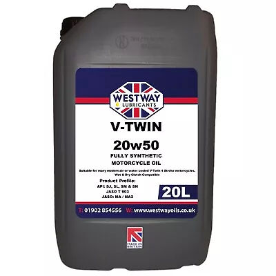 20W50 Fully Synthetic Motorcycle Oil 4 Stroke API SM 20W-50 20 Litres V-Twin 20L • £89.99