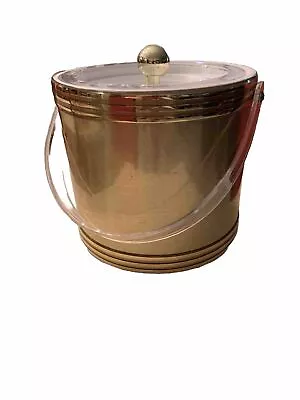 VTG GEORGES BRIARD Gold Ice Bucket Insulated Mid Century W/Lid & Plastic Tongs • $29