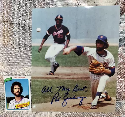 Pat Zachry 1977 New York NY Mets Signed 8x10 Photo + 1980 Topps Card #428 • $9.99