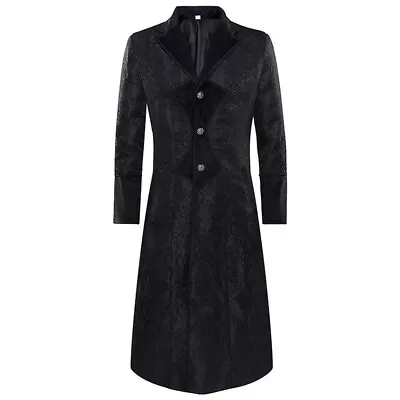 Steampunk Men Long Jacquard Coat Rock Victorian Jacket Gothic Trench Coat • $45.99