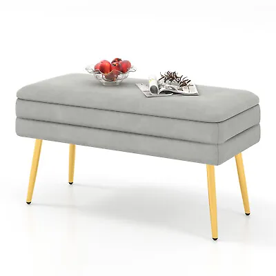 Velvet Upholstered Storage Bench Bedroom Ottoman Bench With Removable Top • £54.95