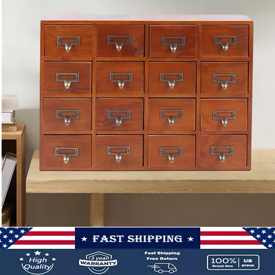 16 Drawers  Vintage Tabletop Library Card Catalog Cabinet Apothecary Storage Box • $63.45