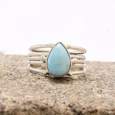 Larimar Gemstone 925 Starling Silver New Year  Ring  Jewelry All Size SM-170 • £15.84