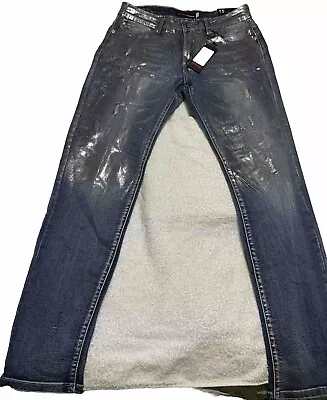 NWT MYSTIQ Women High Waisted Jeans SZ 15 Unique Silver Shimmer Spray Paint Look • £22.99